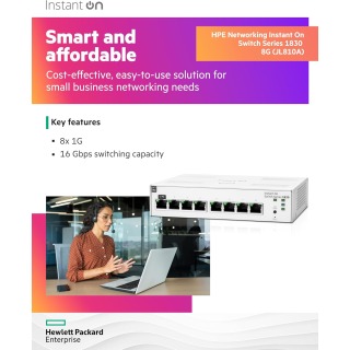 Switch de conexión instantánea de red HPE serie 1830 de 8 puertos Gb Smart Managed Layer 2 Ethernet Switch | 8X 1G | Sin